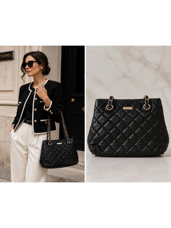 kate spade new york Handbags - Kate Spade New York Black Quilted Leather Chain Shoulder Tote Bag Gold Tone